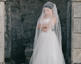 Two Tier Wedding Veil: Soft Bridal Illusion Tulle, Raw Edge
