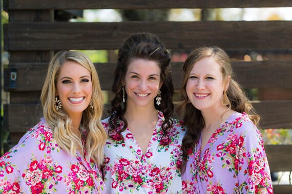 SET OF 3 Bridesmaid Robes, Bridal Robes, Custom Robes, Personalized Robes, Cotton Robes, Floral Robes, Personalized Bridal Robes, Bride Gift