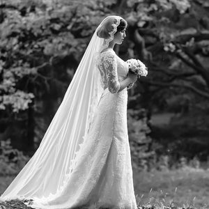 Mantilla Lace Wedding Veil, Diamond White Fingertip Veil, Chapel Veil, Waltz Veil, Cathedral Veil