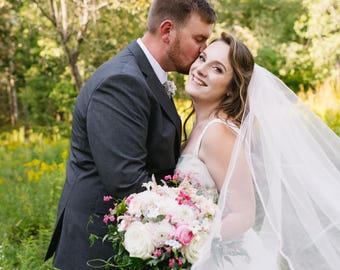 Ivory Wedding Veil – Pencil Edge Bridal Tulle Veil, Soft Classic Drop Veil, Metal Comb, Custom Length