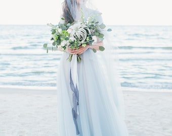 Blue Wedding Veil: Bridal Illusion Tulle, 'Something Blue'