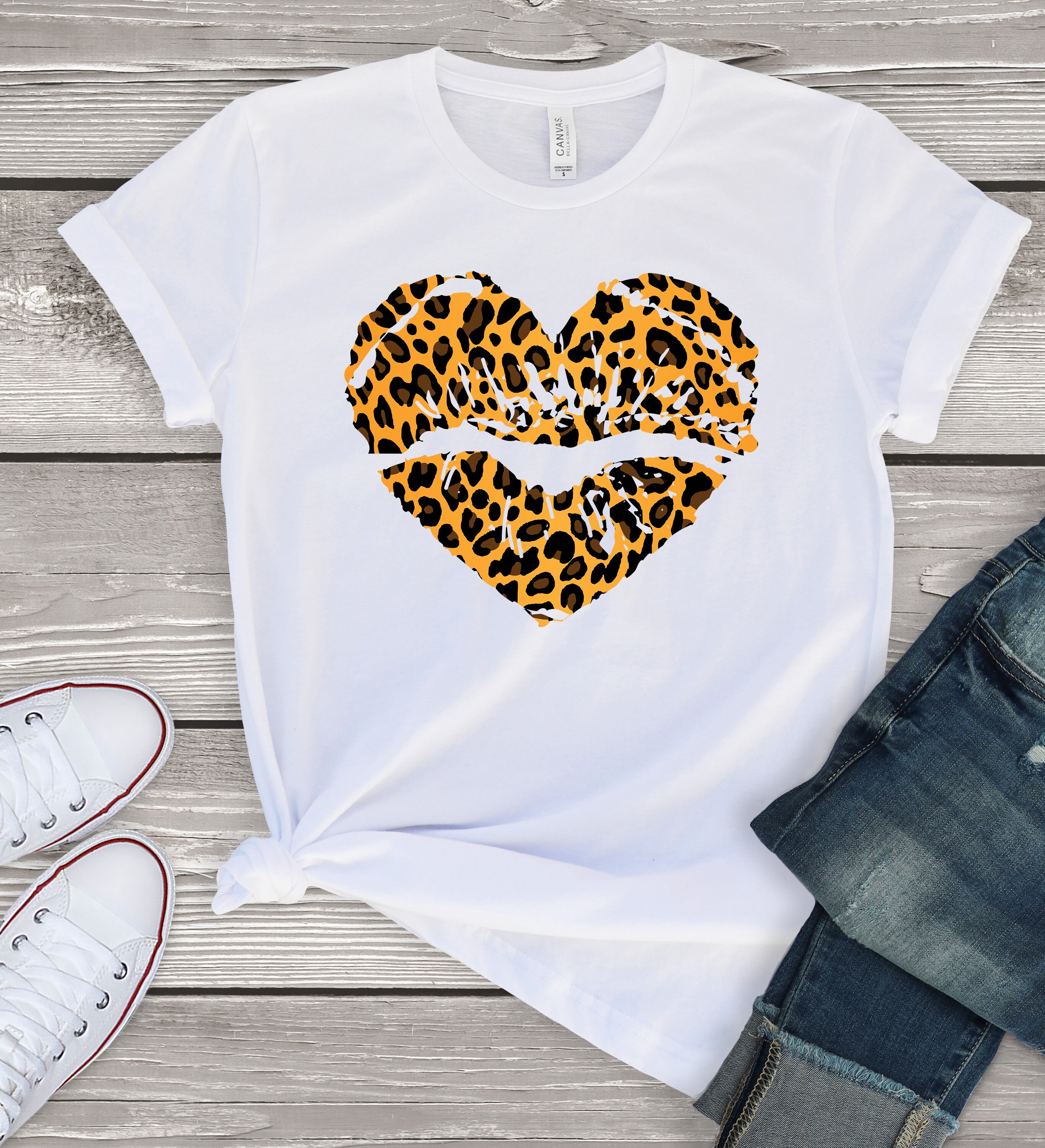 Leopard print heart shaped lips kiss me t shirt tank top | Etsy