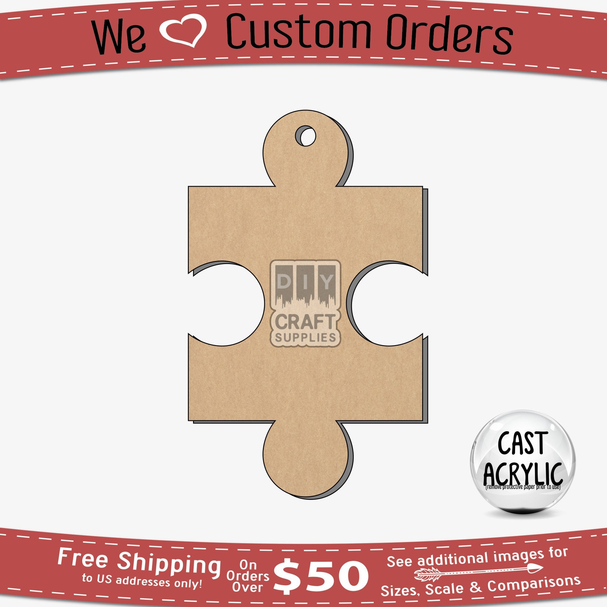 Puzzle Piece Clear Acrylic Block - 5.25 inch