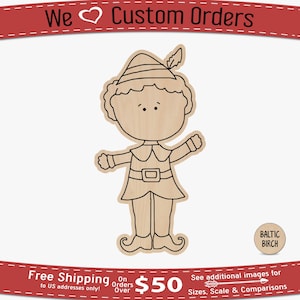 Elf - Laser Cut Out Unfinished Wood Shape Craft Blank, Paintable Wood Craft,