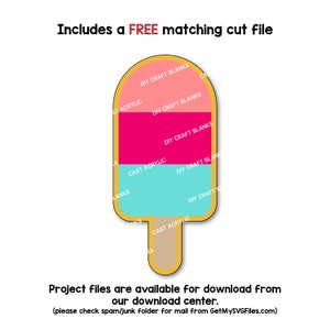 Puede incluir: Un molde de manualidades con forma de paleta de helado, con una parte superior rosa claro, una sección media magenta y una parte inferior turquesa. La paleta tiene un contorno dorado y un palo marrón. El texto incluye "DIY CRAFT BLANKS" y "CAST ACRYLIC".