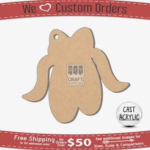 May include: A brown wooden cutout of a penguin with a hole at the top for hanging. The cutout is approximately 15 cm tall and 10 cm wide. The cutout is made of unfinished wood and is ready to be painted or stained.