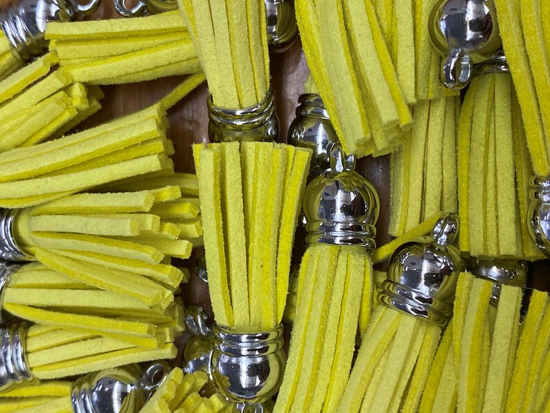 1.5 Silver Cap Suede Tassels Charm Pendant 38mm 25 pcs Yellow Mini Tassel Craft Fringe Tassels Faux Leather Tassels Jewelry Tassels