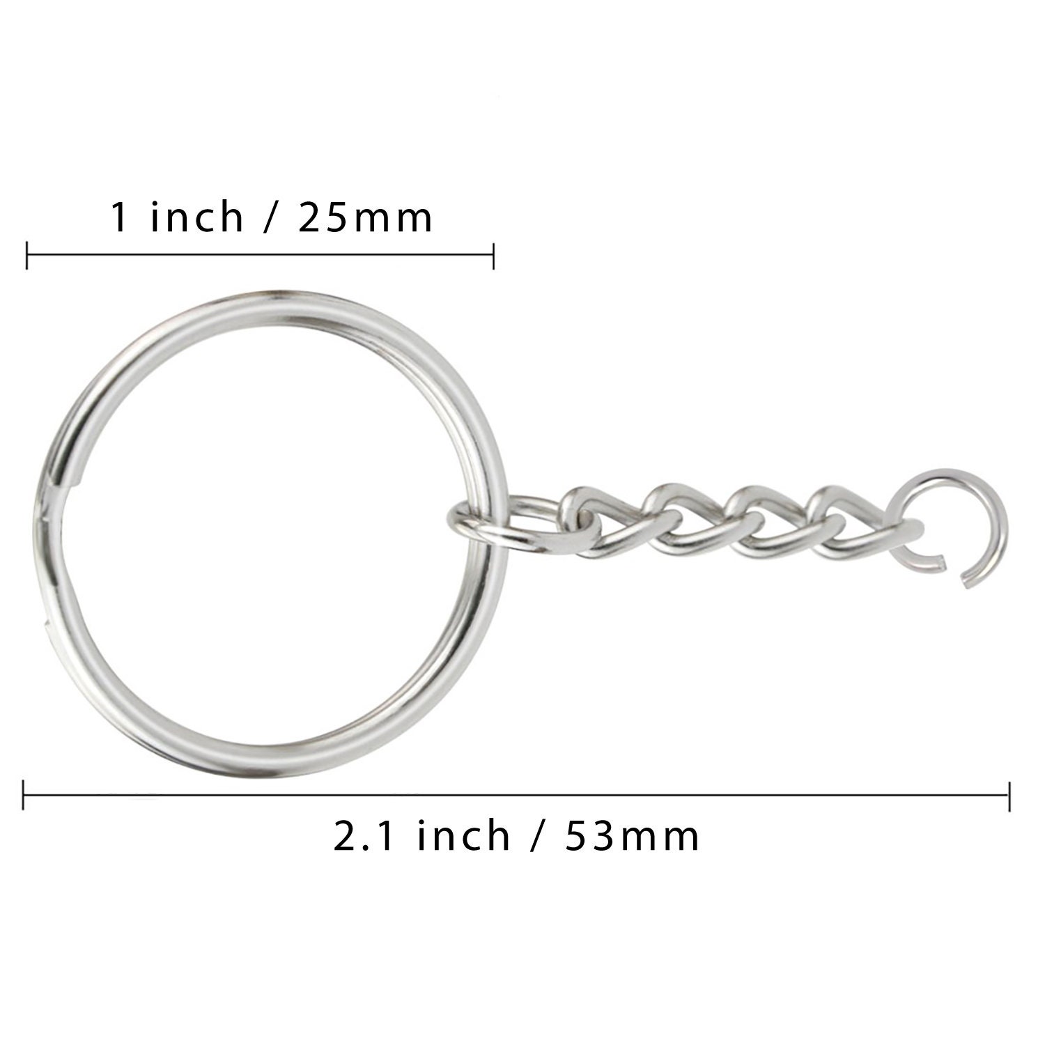 Eboot 10 mm 50 Pieces Small Key Chain Ring Split Rings Key Chains for Keys Organization, Silver Color