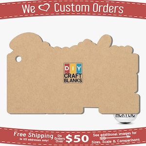 May include: A brown, unfinished, wooden craft blank shaped like a cloud with a hole at the top. The blank is for DIY projects and has the text "DIY CRAFT BLANKS" printed on it.