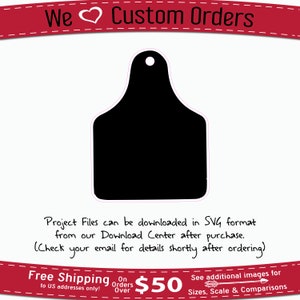 May include: Black silhouette of a livestock ear tag, a common tool for identification and tracking of animals. The tag is a simple, rectangular shape with a rounded top and a small hole at the top. The image is set against a white background.