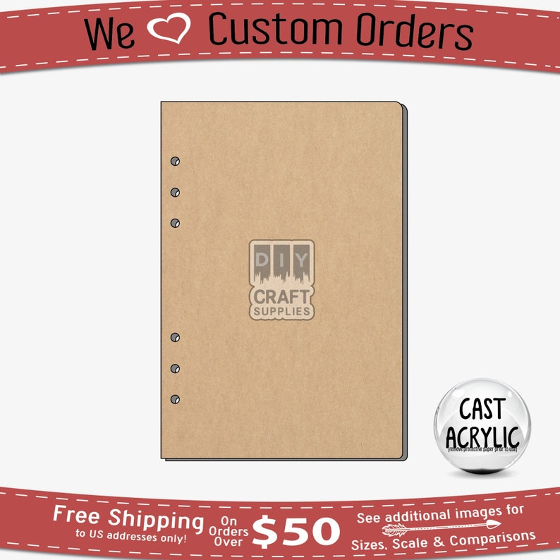 May include: A brown cardboard sheet with a black border and a white logo that says "DIY CRAFT SUPPLIES". The sheet has six evenly spaced holes along the left edge. The sheet is on a white background.