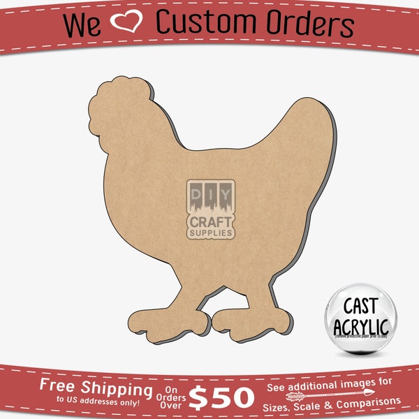 Chicken Acrylic Shape, Acrylic Hen Shaped Blank, Unfinished Chicken Craft Blank, Shapes for Crafts, DIY Acrylic Blank