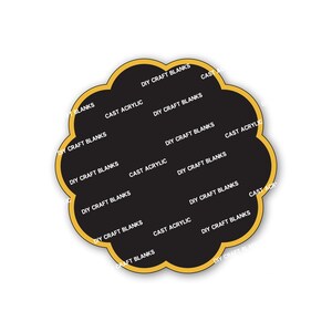 May include: Black and gold cloud-shaped sticker with the text "DIY Craft Blanks" and "Cast Acrylic" repeated around the edge.