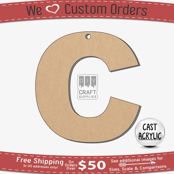 Letter C Sans Serif Acrylic Craft Blank for Key Chains, Alphabet C Crafting Blank, Uppercase Arial Black C