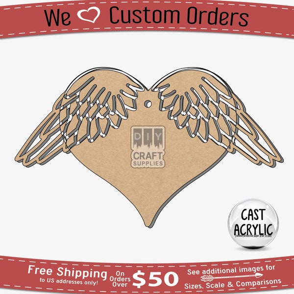 Flying Heart, Heart with Wings Acrylic Blanks for Key Chain and Crafting