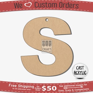 Letra S Sans Serif Acrílico Craft Blank para llaveros, Alfabeto S Crafting Blank, Arial mayúscula Negro S