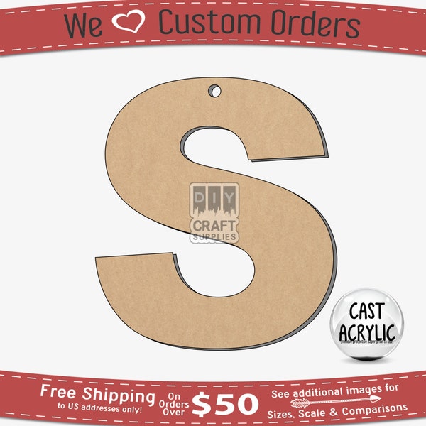 Letter S Sans Serif Acrylic Craft Blank for Key Chains, Alphabet S Crafting Blank, Uppercase Arial Black S