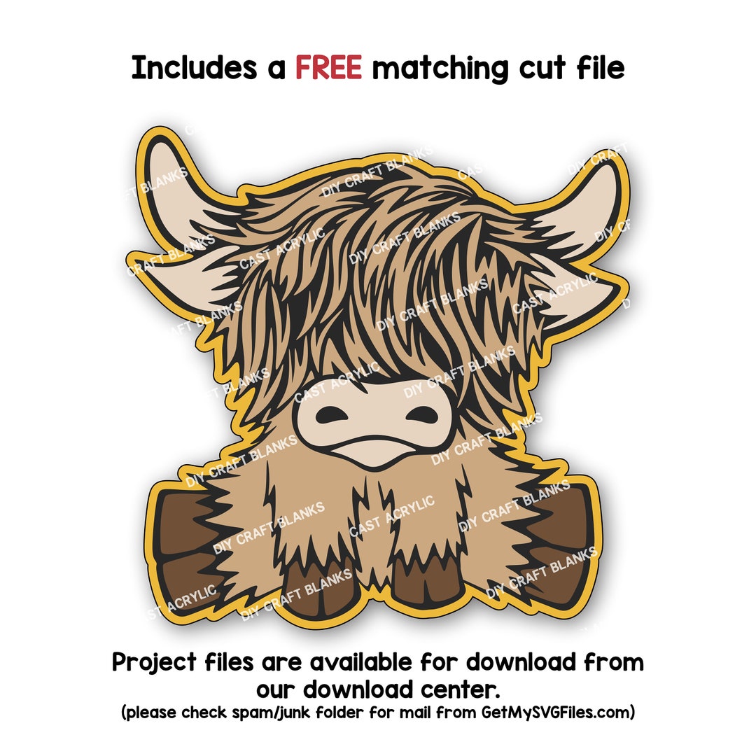 Highlands Cow, Center Sitting Cow, DIY Craft Blank, Keychain, Badge ...