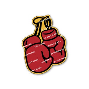 May include: A pair of red boxing gloves with black outlines and yellow text that reads "DIY CRAFT BLANKS" and "CAST ACRYLIC".