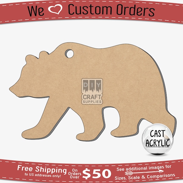 Grizzly Bear Acrylic Blank for Key Chain and Crafting