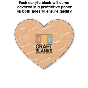 May include: A brown heart-shaped acrylic blank with the text "DIY CRAFT BLANKS" in a vintage-style font. The blank is surrounded by the text "DIY CRAFT BLANKS" and "CAST ACRYLIC" repeated multiple times.