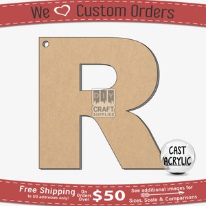 Letra R Sans Serif Acrílico Craft Blank para llaveros, Alfabeto R Crafting Blank, Mayúscula Arial Negro R