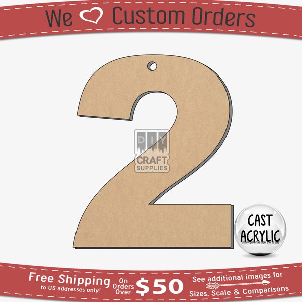 Number 2 Sans Serif Acrylic Craft Blank for Key Chains, Number 2 Crafting Blank, Arial Black Two 2