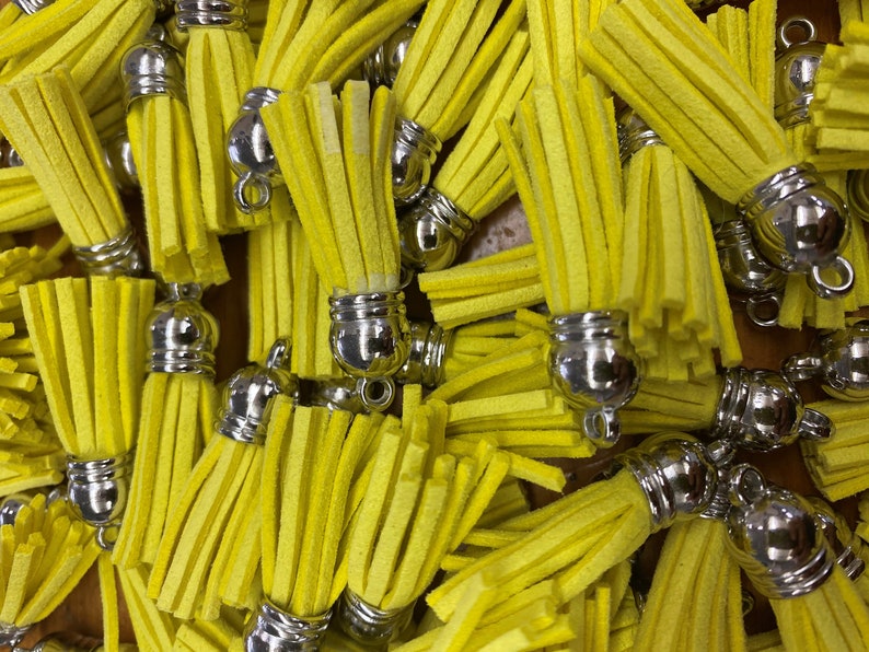 1.5 Silver Cap Suede Tassels Charm Pendant 38mm 25 pcs Yellow Mini Tassel Craft Fringe Tassels Faux Leather Tassels Jewelry Tassels