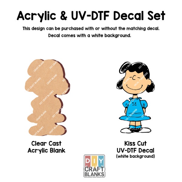 Lucy, Lucy Van Pelt, Craft Blank with Optional Matching Uv-Dtf Decal, UV-DTF, Uv DtF, Keychain, Badge Reel, DIY, Craft, Blank, Phone Grip