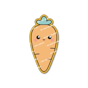 May include: A cartoon carrot with a happy face and a green leafy top. The carrot is orange with a yellow outline. The text "DIY CRAFT BLANKS" is repeated around the carrot.