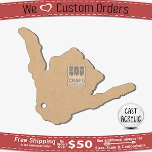 May include: A brown wooden cutout of a hand shape with a hole in the center. The cutout is on a white background. The text "DIY CRAFT SUPPLIES" is visible in the center of the cutout. The text "CAST ACRYLIC" is visible in a circle in the lower right corner of the image.