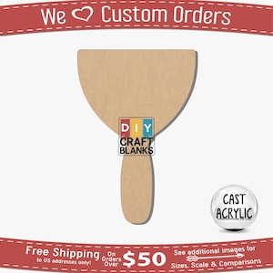 May include: A brown wooden paint scraper with a rounded edge and a handle. The scraper is a craft blank and is available for purchase.