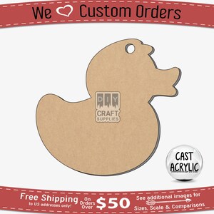 May include: A brown wooden cutout of a duck with a hole at the top for hanging. The duck is approximately 4 inches tall and 3 inches wide. The cutout is made of unfinished wood and is ready to be painted or stained.