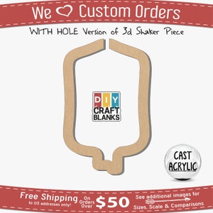 May include: A brown wooden 3D shaker piece with a hole in the center. The piece is shaped like a bottle with a rounded top and a narrow neck. The piece is labeled "DIY CRAFT BLANKS".