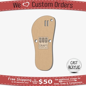 May include: A brown cardboard cutout of a flip-flop with two holes at the top and two holes on the sides. The cutout is for a DIY craft project. The text "DIY CRAFT SUPPLIES" is printed on the cutout.