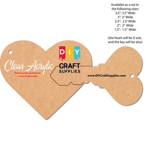 Package of Heart and Key Acrylic Blank for Key Chains
