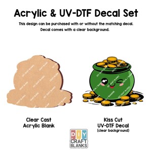 Kawaii Pot of Gold Acrylic Craft Blank: St Patrick's Day DIY, Optional UV-DTF Decal