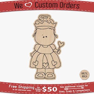 Princess - Laser Cut Out Unfinished Wood Shape Craft Blank, Paintable Wood Craft,
