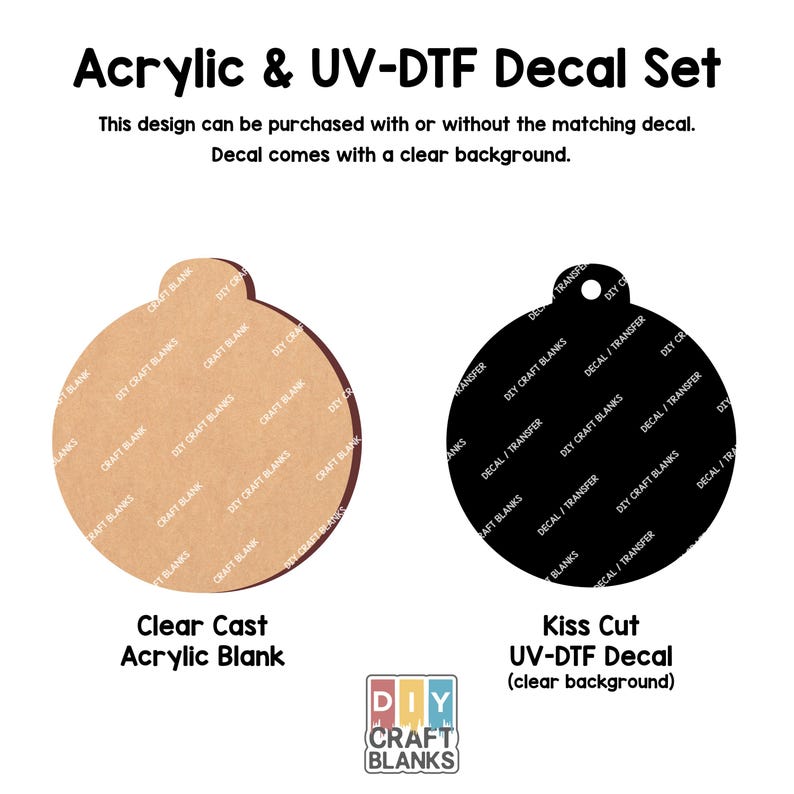 Christmas Ornament, Clear Cast Acrylic Ornament Blank with Optional UV-DTF Decal | DIY Craft Blanks image 1