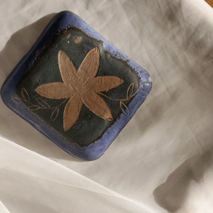 Handmade Ceramic Square Spiral Starburst Pattern Trinket Tray, Blue Stoneware Pottery image 5