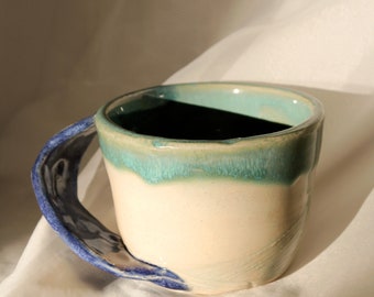 Unique Handmade Abstract Ceramic Mug, Color Block Handle
