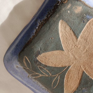 Handmade Ceramic Square Spiral Starburst Pattern Trinket Tray, Blue Stoneware Pottery image 6