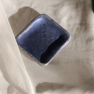 Handmade Ceramic Square Spiral Starburst Pattern Trinket Tray, Blue Stoneware Pottery image 3