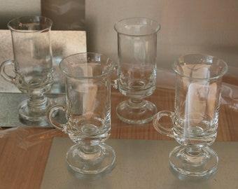 Vintage Alfred E Knobler Clear Glass Handled Coffee Mugs; Set of Four