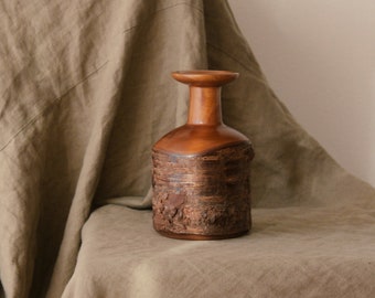 Hand Turned, Natural Bark, Wood Vase