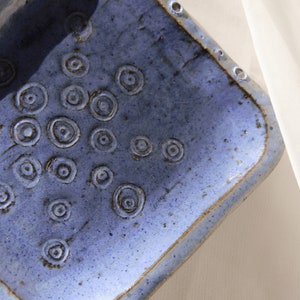 Handmade Ceramic Square Spiral Starburst Pattern Trinket Tray, Blue Stoneware Pottery image 4