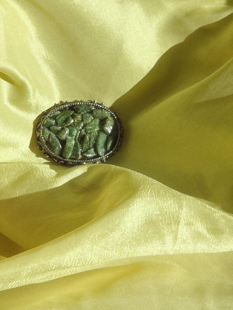 Vintage Green Stone Cluster Brooch Silver Filigree | Victorian Oval ...
