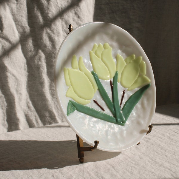Unique Handmade Glass Tulip Decorative Plate
