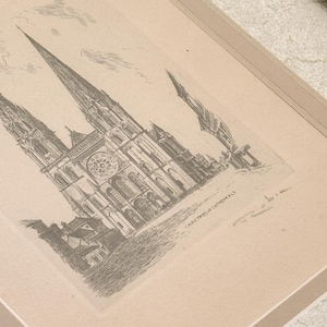Framed Vintage Etching 'Chartres La Cathedrale' Signed 'Robin'