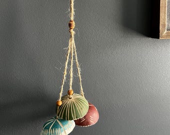 Handmade Ceramic Bell – White & Aqua Green Indoor Hanging Bell with Stoneware Clay | Botanical Bell Art | Clay Stories Home Decor